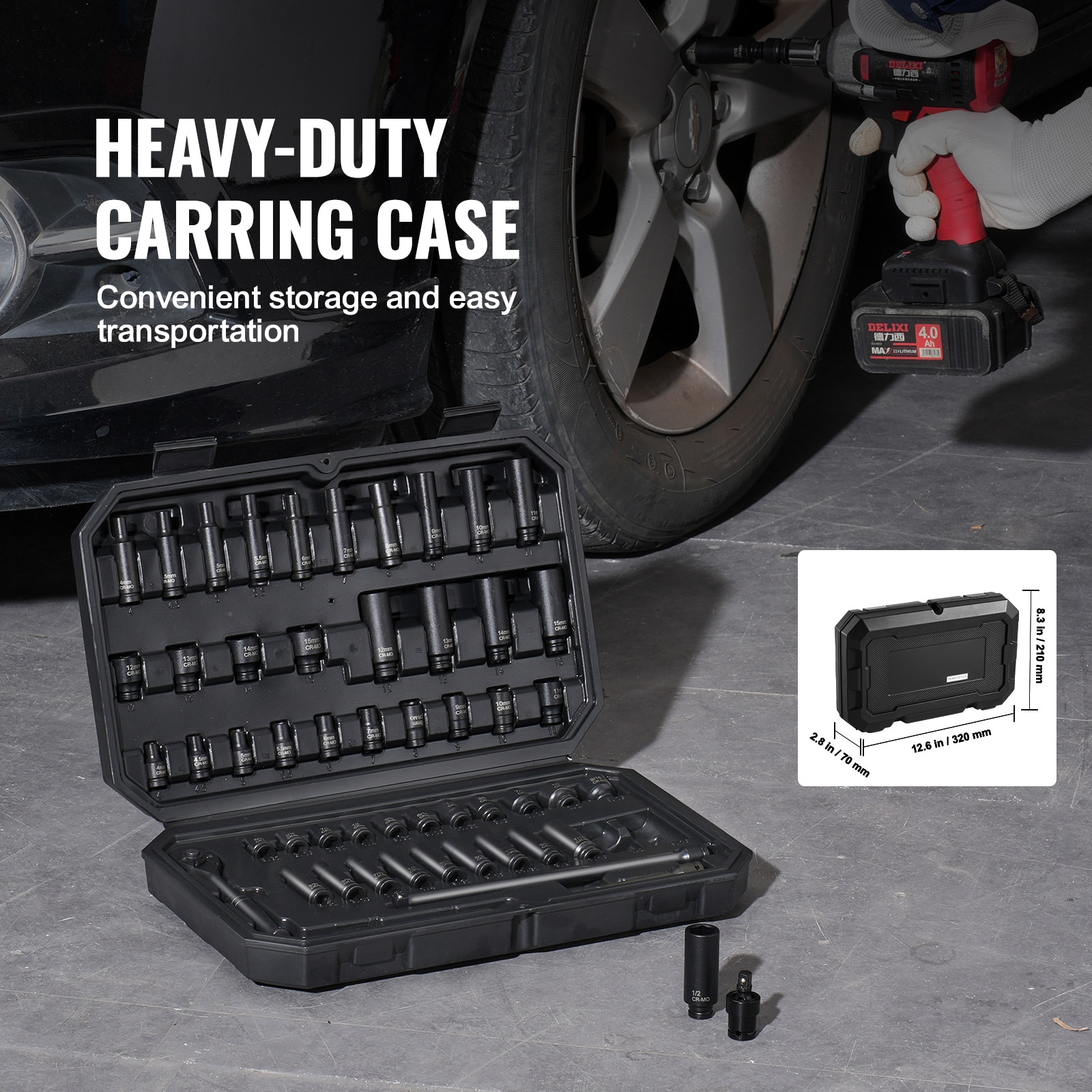 Impact Sockets Set 55pcs 6-Point 1/4" Drive Bit Ratchet Tool Kit Case_voghion.com
